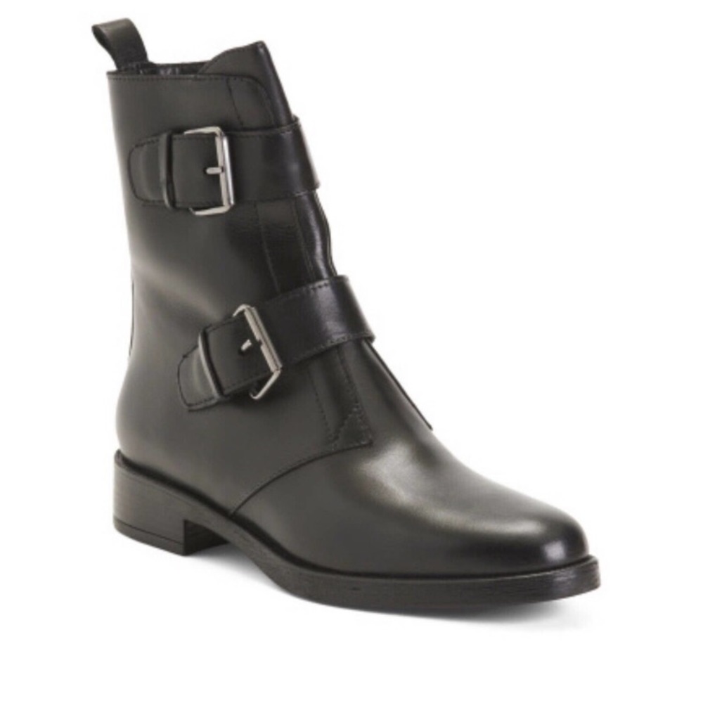 ❤️Emanuele Crasto Black Leather Italian Moto Boots Buckle Size 7/EUR 38 - Picture 1 of 12